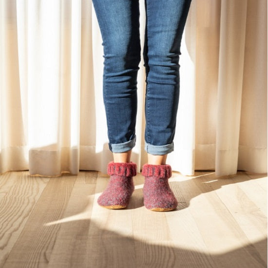 ニットブーツ グレーレッド